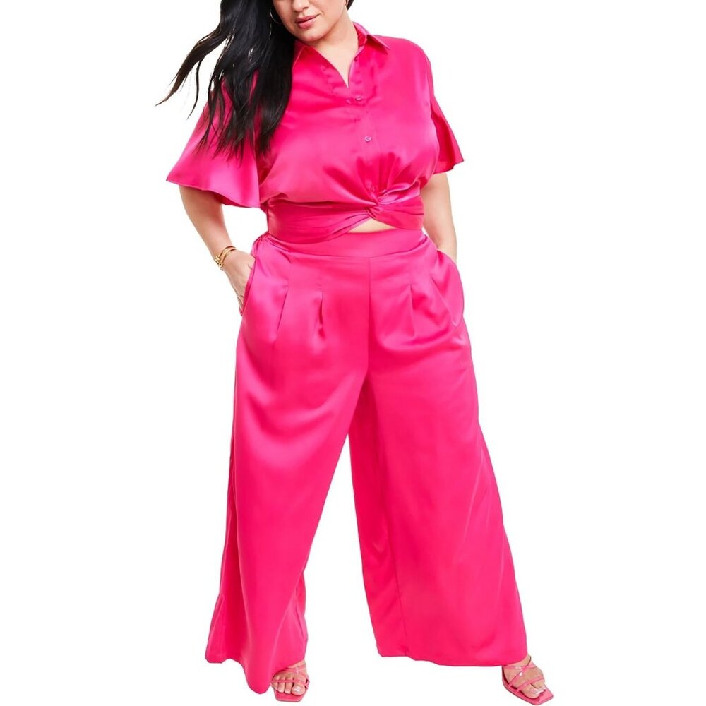 Nina Parker Women Plus High Rise Solid Wide Leg Pants Plus Size 3X Pink MSRP $89